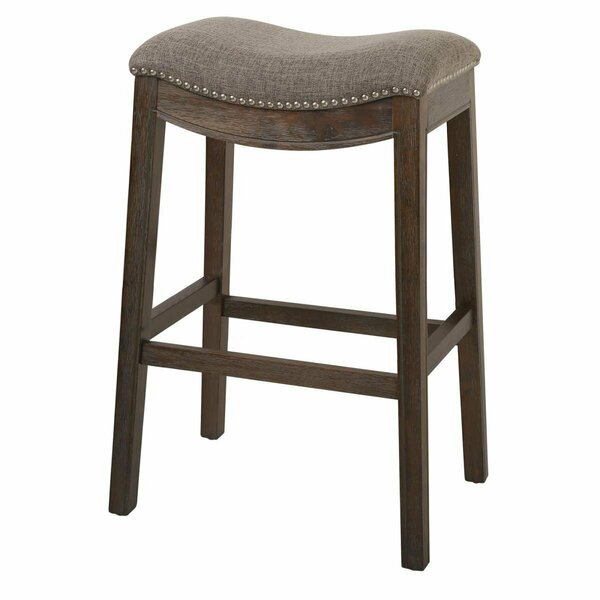 Homeroots Bar Height Saddle Style Counter Stool with Taupe Fabric & Nail Head Trim - 31 x 14.8 x 20.3 in. 380067